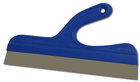 DEWEPRO® Breitspachtel - Flächenspachtel - Malerspachtel mit gebogenem Kunststoff-Griff und Edelstahlklinge - 335x35mm - Maurerspachtel