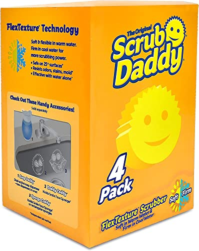 Scrub Daddy Original - Washing Up Sponges Multipack, Dish Sponge for Cleaning Kitchen & Bathroom, Texture Changing Scratch-Free Cleaning Sponge, Odour Resistant, Dishwasher Safe - Pack of 4