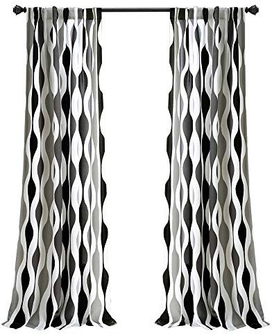 Lush Decor Mid Century Geo Paire de Rideaux occultants pour fenêtre – 132,1 cm de Large x 213,4 cm de Long, Noir et Gris