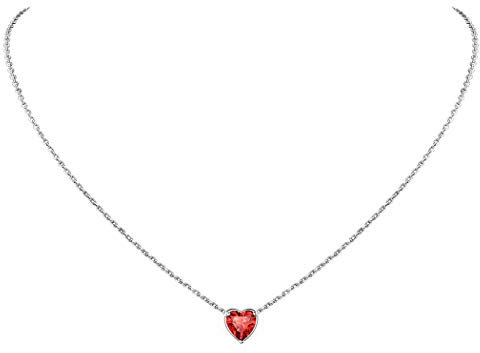 Suplight Mondstein Kette Damen Silber 925 Herz Anhänger mit synthetische Rubin - Geburtsstein von Juli - roter Zirkonia 40+5cm Rolokette Kristall Schmuck Accessoire für Frauen Mädchen