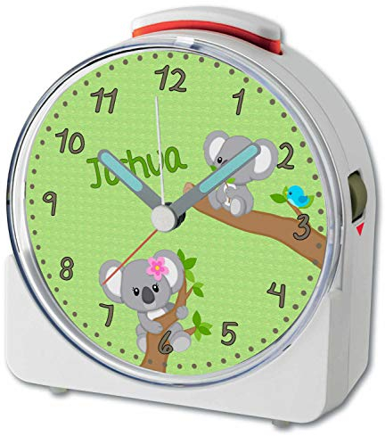 CreaDesign, WU-71-1081-04, Koala, analog Kinderwecker weiß, Funkwecker mit Sweep-Uhrwerk und fluoreszierenden Zeiger und Licht, personlisiert mit Namen, 10,2 x 4,6 x 11 cm
