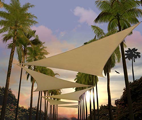 Amgo Sonnensegel, dreieckig, 95 % UV-Verstopfung, wasser- und luftdurchlässig, für den gewerblichen und privaten Gebrauch, für Terrasse, Hof, Pergola, sandbeige, 5 Jahre