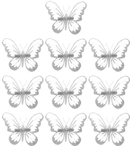 PRETYZOOM Xmas Tree Butterfly Clip Pendant Mini Clips Christmas Tree Decorations Party Favors Family New Year Decors (White) 10PCS