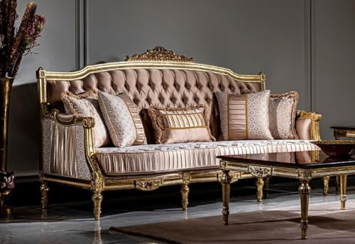 Casa Padrino Luxus Barock Sofa Rosa/Weiß/Gold - Handgefertigtes Wohnzimmer Sofa mit dekorativen Kissen - Barock Möbel