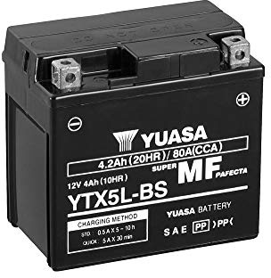 Batteria moto Yuasa YTX5L-BS - Senza manutenzione - 12 V 4 Ah - Dimensioni: 114 x 71 x 106 mm compatibile con HONDA FTR 250