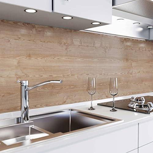 danario Küchenrückwand selbstklebend - 3D-Optik - Spritzschutz Küche - versteifte PET Folie - 0,75 mm - Ahorn - 60cm x 220cm