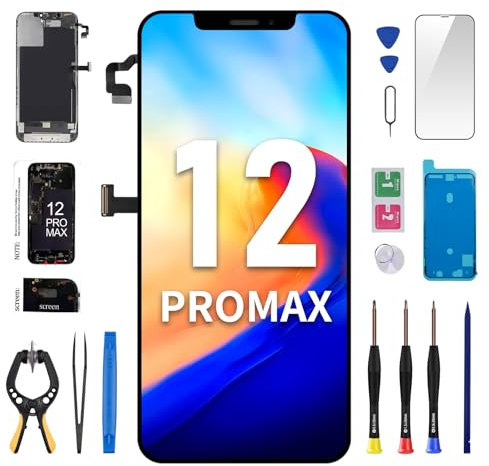 BESJMYT iPhone 12 Pro Max Screen Replacement 6.7 inch in-Cell LCD 3D Touch Face ID Screen Digitizer Frame Assembly with Waterproof Seal+Screen Protector Repair Tools Kit.(A2342, A2410, A2412, A2411)