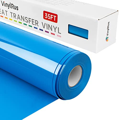 VinylRus Heat Transfer Vinyl-12” x 35FT Sky Blue Iron on Vinyl Roll for Shirts, HTV Vinyl for Silhouette Cameo, Cricut, Easy to Cut & Weed