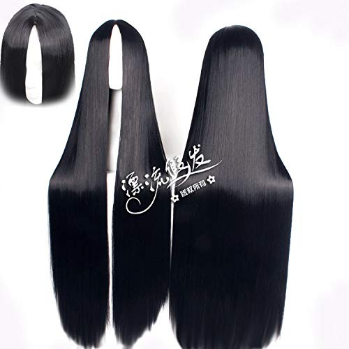 Wig for cos wig, black long straight hair, mid-point costume anime, the same style, unisex cosplay costume wig, color: PL-661 mid-point 120CM
