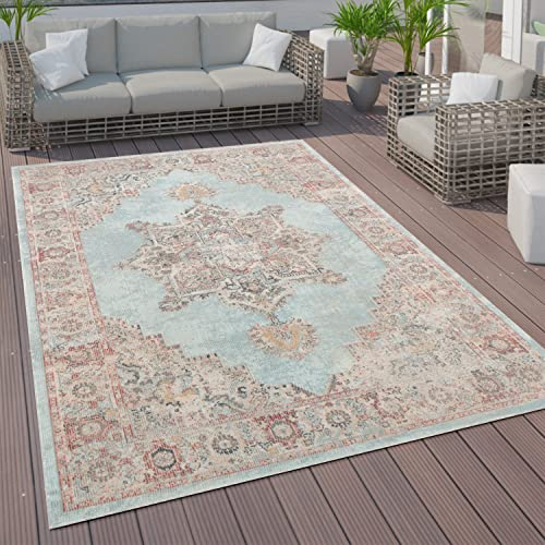 Paco Home Outdoor Teppich Wetterfest Wohnzimmer Balkon Küche Schlafzimmer Marokkanisch Muster Ornamente Mandala Türkis Blau, Grösse:200 cm Rund
