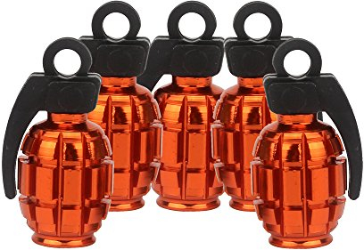 SENZEAL 5 x Aluminiumlegierung Handgranate Stil Universal Auto LKW Motorrad Rad Reifen Ventilkappen Reifen Air Ventil Cover Orange