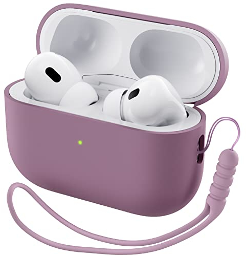 ORNARTO Kompatibel mit AirPods Pro 2 Hülle 2022, Schützende Flüssig Silikon Hülle für AirPods Pro 2 2022 Hybrid Skin Front LED Sichtbar Silikon Hülle Lila Flieder