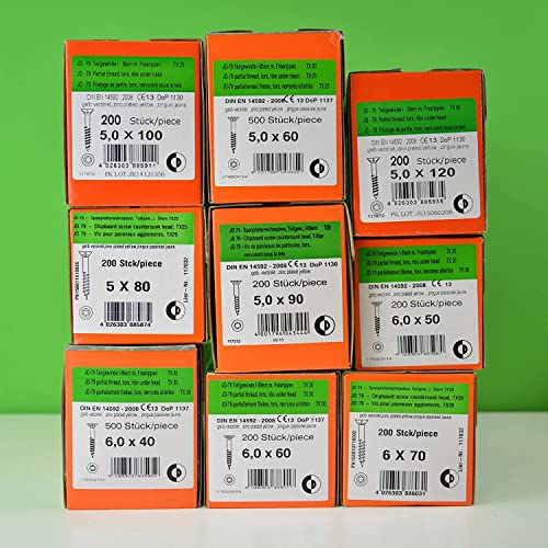 Dresselhaus Spanplattenschrauben Torx 4,5x50 mm 500 Stück - JD79 Holzschrauben mit ETA Zulassung - Teilgewinde Senkkopf Fräsrippen - verzinkt