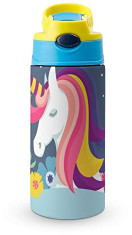 Vaso De Pajita De Acero Inoxidable Lindo Unicornio Botella Termica 500Ml Para Escuela Oficina Viaje Deporte 19x6.8 cm