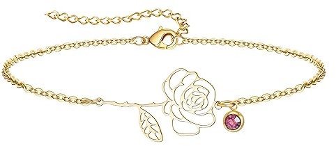 YeGieonr Bracciale Donna Oro, Bracciali con Fiori Pietra Portafortuna in Acciaio Inossidabile Placcato Oro 18K, Personalizzati Regalo Compleanno per Donna e Ragazze