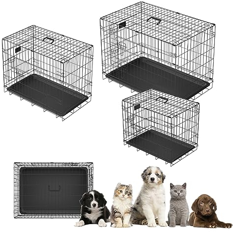 Hundekäfig Hundebox Faltbar Hundetransportbox Hundehütte Hundebox Auto für Hunde, Hundehaus für Zuhause, 2 Türen, Herausnehmbares Tablett, Transportbox Hund Hundekäfig Klappbar 75.5 x 45.5 x 52.5cm