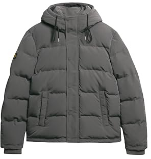 Superdry Herren Everest Kurze Pufferjacke mit Kapuze Anthrazit S