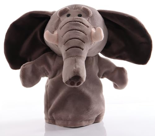 Proumhang Handpuppen für Kinder,Weiche Plüsch Zoo Tier Puppe für Kinder Kleinkinder Jungen Mädchen,Für phantasievolles Spiel,Showtheater,Partyzubehör (große bewegliche Münder) Elefant 25cm