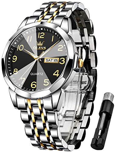 OLEVS Herrenuhren Schwarz Gold Silber Business Kleid Luxus Armbanduhr Luminous Leicht zu lesen wasserdichte Edelstahluhr für Männer