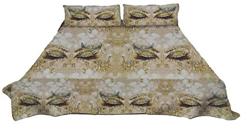 DEMONA COMPLETO LENZUOLA LETTO SINGOLO BIANCHERIA CASA POLICOTONE SOTTO SOPRA 2 FEDERE FANTASIA OCCHI OFFERTA (SINGOLO, Ey-Beige)