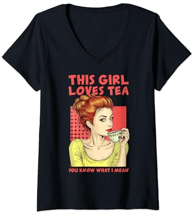 Damen Woman Vintage Pop Art Comic Ästhetische Tee-Liebhaber T-Shirt mit V-Ausschnitt