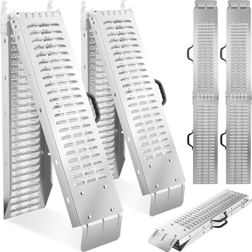 tectake® Set di 2 Rampe di Carico Pieghevoli in Acciaio Zincato, Superficie Antiscivolo, Design Ergonomico con Pratica Maniglia, Portata 400 kg, 186 cm