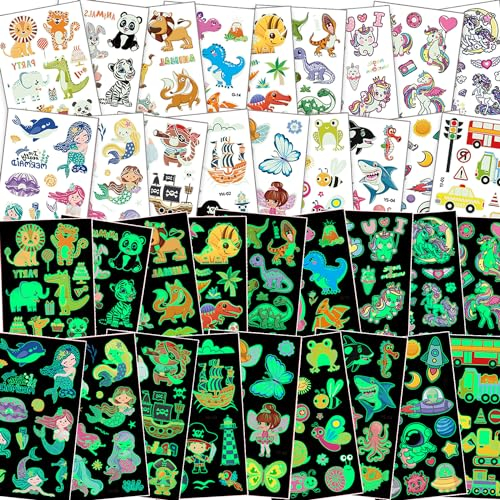 FUHOMI Tatuaggi per Bambini 220+ Luminosi Adesivi Tatuaggi Temporanei Bambini de Unicorno Dinosauro Animali Tatuaggo Stickers Tattoo Gadget Compleanno Giochi Bambina Bambini Accessori party
