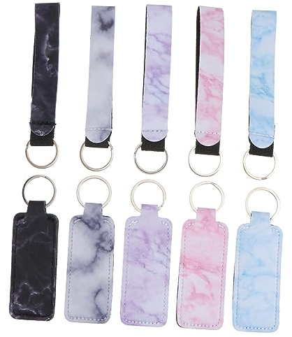 VALICLUD 10St Lippenstift-Set Schlüsselanhänger Lipstick Holder Lip Balm schlüsselring Bulk-Lipgloss Lippenbalsam Halter für Lippencreme Lippenstift Tasche Marmor Armband Neopren einstellen