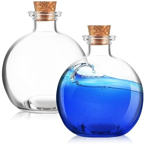 SUPVOX Round Glass Spherical Bottles 2pcs 250ml Clear Jars Large Decorative Bottles Vases with Cork Stopper Glass Sphere Jar for Sand Costume Props DIY Crafts