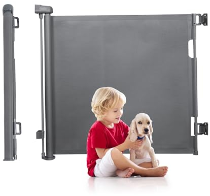 Tiita Treppenschutzgitter Ausziehbar 0-140 cm, Erweiterbar Türschutzgitter für Babys und Haustiere, Kinder Treppenschutzgitter Geeignet für Treppen, Türen, Balkone, Graue