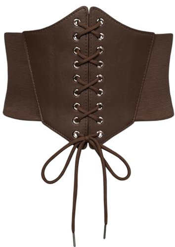 SCARLET DARKNESS Renaissance Taillengürtel für Kleid Damen Mittelalterliche mit Knöpfe Stretchgürtel Kaffee XL