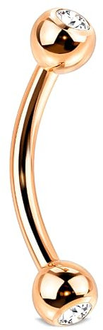 Stachelkleid Curved Barbell Bananen Augenbraun Piercing gebogen Zirkonia Titan Hypoallergen Zirkonia Farbe Eskimo Bridge Rook Ohr 1,2 mm Stab langlebig leicht unisex Rosé Gold/Kristall
