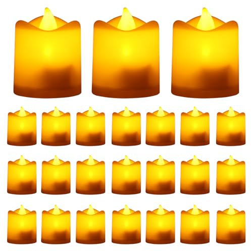 OUZHOU LED Candles, 24pcs Flameless Votive Tea Lights Battery Operated LED Battery Tea Lights Last 120 Hours, Electric Flickering Fake Candles for Party, Wedding, Halloween Festivals Decoration