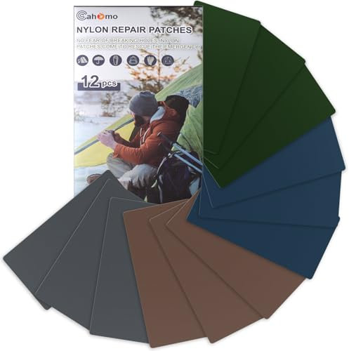 Cahomo Nylon Reparatur Patches, 12 Stück 20x10 cm Selbstklebender Wasserdichte Reparatur Patch, Daunenjacke Flicken Reparaturset,Nylon Flicken Selbstklebend, für Jacken, Zelte, Daunenjacke-Farbsatz A