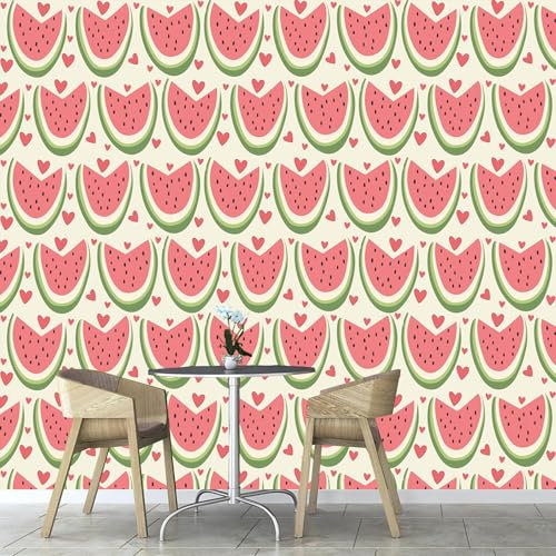 ANALTIRCE Watercolor Watermelon Wall Mural Wallpaper for Bedroom Living Room,Not Self-Adhesive Pink Love Heart Wallpaper,Modern Geometry Mural Wallpaper TV Background Wall Decor 157 in×110 in