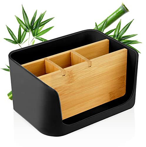 LIVONDO ECO Schreibtisch Organizer | Tisch- Büro- Kosmetik- Organizer | Handy & Tablet Halterung | Stiftehalter Schreibtisch | Briefablage | Serviettenhalter (schwarz, klein)