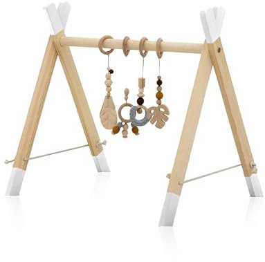 Zwergensache Spielbogen aus Holz – Hochwertiges, ästhetisches Design | Made in EU | Für Babys ab ca. 3 Monate bis ca. 8 Monate | Mit auswechselbaren Anhängern (Weiß)