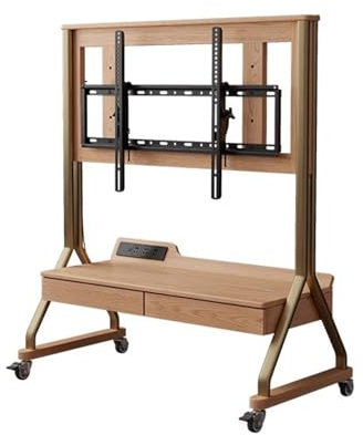 WNGJZZYC TV Schrank aus Massivholz mit Rädern 45-85 Zoll, Höhenverstellbare TV Board, Fernsehschrank mit Zwei Schubladen, mit Steckdose und Regalen(Beige)