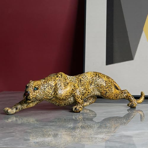 BZHIB Bunte Geparden-Statue aus Harz, 39 x 10 cm, niedliche Geparden-Figur für Schreibtisch und Regal, Tischdekoration, Wohn- und Schlafzimmer, Ornament, Einheitsgröße, 39 x 10 cm