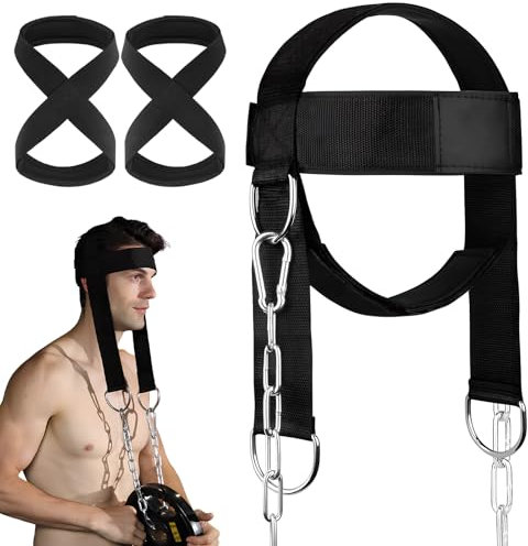 Nackentrainer,Kopftrainer Männer,Zughilfen Krafttraining Bodybuilding,Nackentrainer Verstellbares Kopfgeschirr,Figure 8 Kreuzheben Gewichtheben Handgelenkschutz Griff,Kräftigungstrainer-Ausrüstung