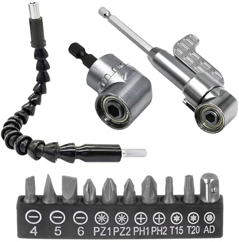 2 Piece Right Angle Drill Attachment, 105 Degree Right Angle Drill Adapter Right Angle Screwdriver, Angle Drills Accessory Suitable for Precision Drilling Woodworking Home Repairs