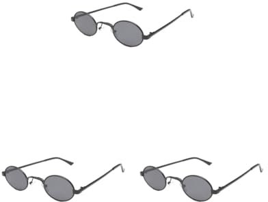 Mealoodiousmusea Ovale Vintage-Sonnenbrille für Herren und Damen, modisch, mit leichtem Rahmen und UV-Schutz, Polycarbonat, Vintage-Brille, stilvoll, Schwarz / Grau, 3er-Set (Schwarz/Grau), as
