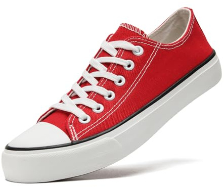 sharllen Canvas Shoes Women Ladies Low Top Sneakers Classic Lace Up Trainers for Men Women Canvas Plimsolls Pumps Casual Tennis Shoes(Red 270)