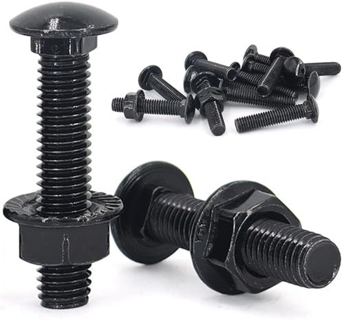 pekifaves 25 Pezzi M6 x 40 mm Bulloni Testa Tonda, in acciaio inox 304, con dado a flangia esagonale nero, viti a testa tonda M6 Nero