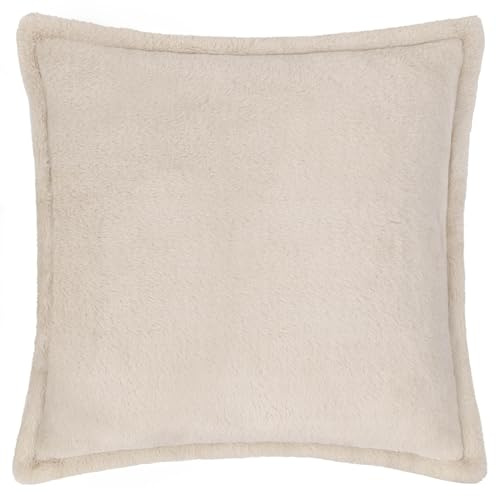 furn. Kallu Faux Fur Feather Filled Cushion – Soft Fluffy Decorative Cushion with Oxford Edge (Natural - 55x55cm)