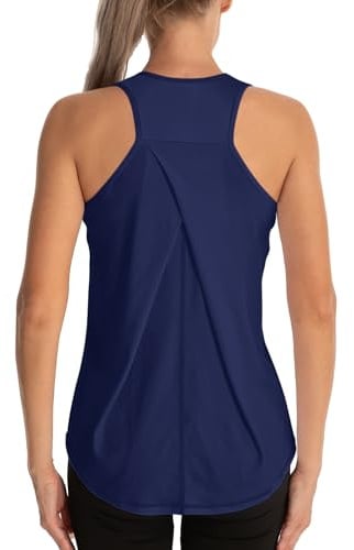 Dawnrole Gym Tops for Women Sleeveless Yoga Fitness Shirts Racerback Sports Top Women Navy Blue