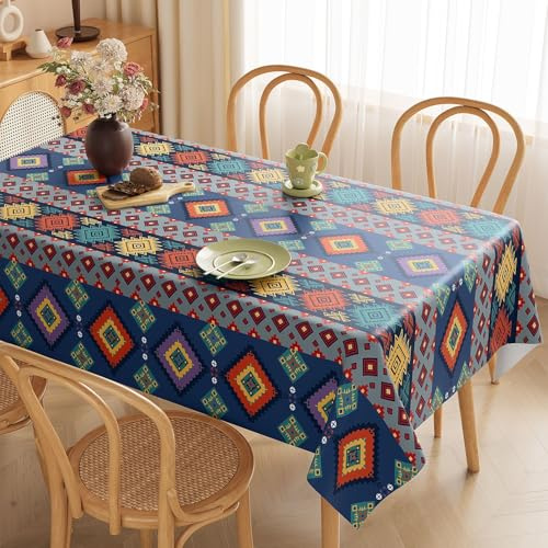 Mode Boho Plastik Tischdecke, PVC wasserdichte Abwaschbare Tischdecke, Wachstuchtischdecke Outdoor Wetterfest Gartentischdecke (Style 3,220 x 140 cm)