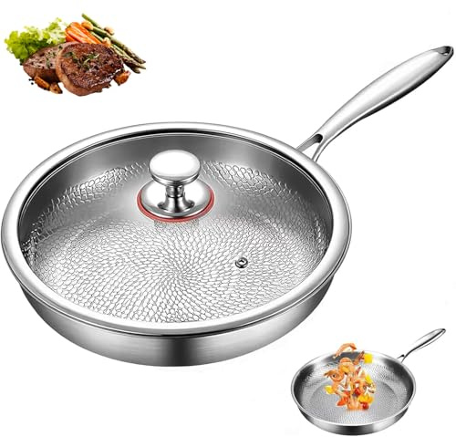 Titanium Hammered Non-Stick Frying Pan with Lid, Multifunctional Ultra-Durable Scratch-Resistant, for Stovetops, Induction Cooktops 28cm