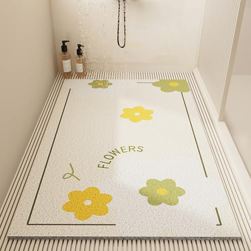 Tappetino Doccia Antiscivolo 60x100cm,Tappeto Doccia Senza Ventose,Tappetino Vasca Antiscivolo con Fori di Drenaggio,Floreale H