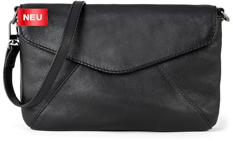 Berliner Bags Leder Umhängetasche Eva Premium, Crossbody Tasche - Schwarz | Umhängetasche Kleingröße für Damen, Crossbody-Handtasche aus Leder mit Magnetverschluss & Reißverschlussfach